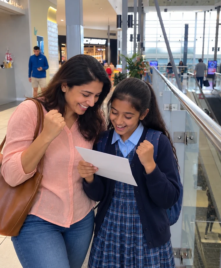 A student and her mother reading a letter